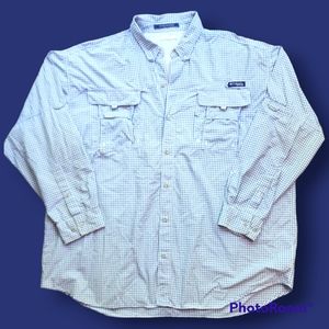 Columbia PFG Men's Super Bahama Blue Plaid Long Sleeve Plaid Mens Size 2XL / XXL